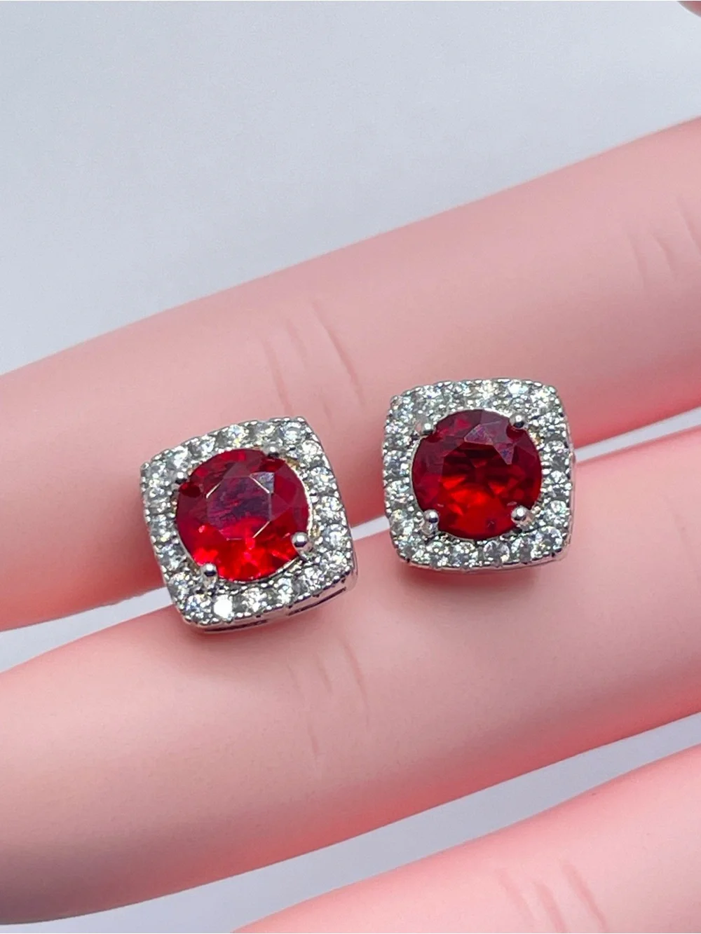 Swarovski Crystal Elements Ruby Red Halo Stud Earrings Silver Studs Elegant